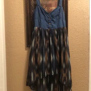 Worn once mimi chica denim high low Sun dress. Size x-small. Polyester/cotton